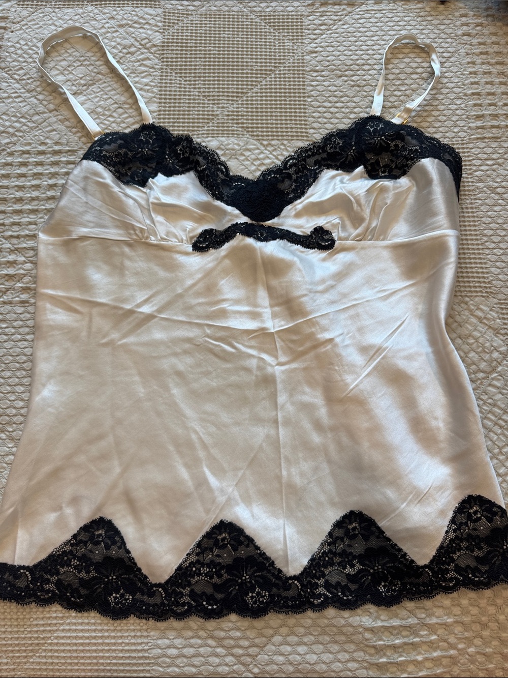 Express Ivory Satin Camisole with Black Lace